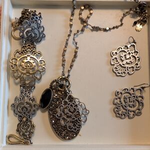 Silver and Gold Filigree jeweled full Jewelry Set